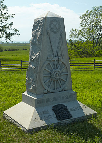 Front of the 9th Michigan, Battery I monument at Gettysburg. Image ©2015 Look Around You Ventures, LLC.